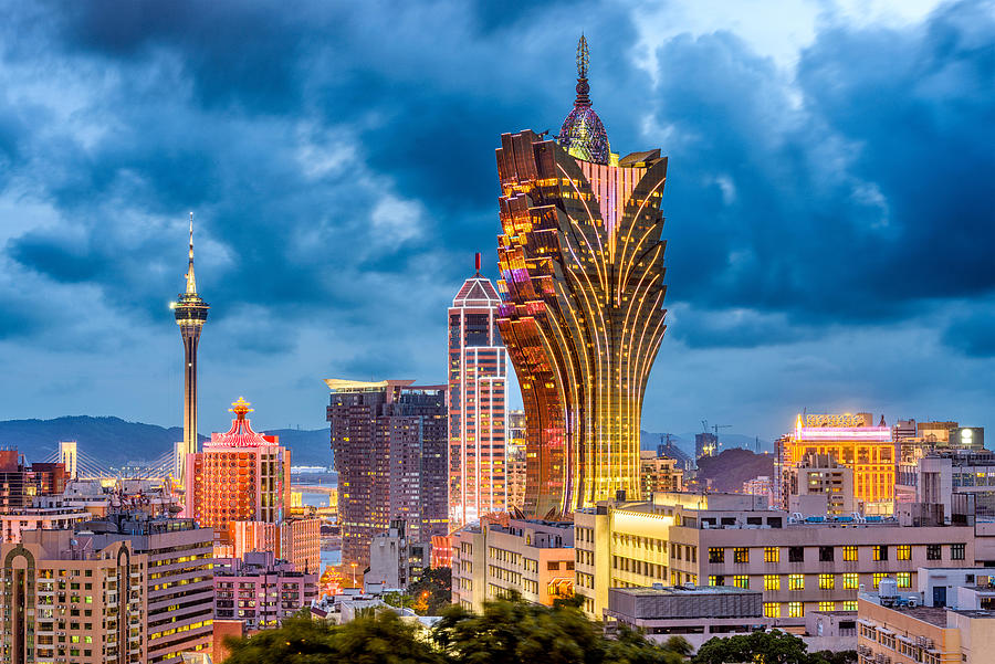 Architecture Photograph - Macau, China City Skyline At Dusk by Sean Pavone