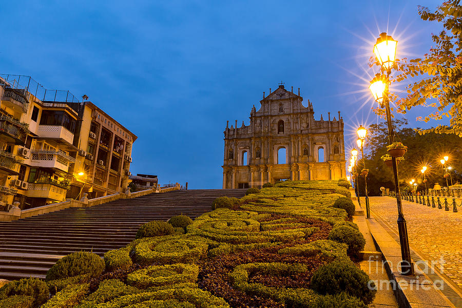 Dusk Photograph - Macau Ruins Of St. Pauls. Built From by Vichie81 Dusk Photograph - Macau Ruins Of St. Pauls. Built From by Vichie81