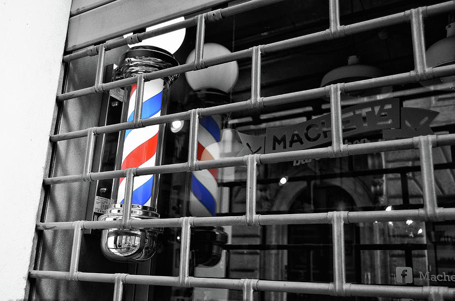 Machete Barber Shop Pole with Grate Gate Rome Italy Color Splash Digital Art by Shawn OBrien
