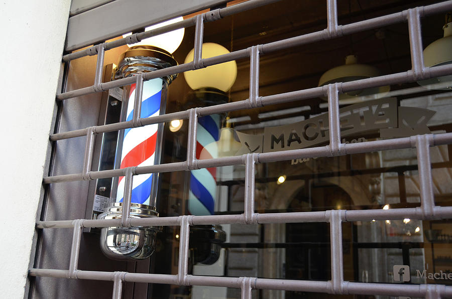 Machete Barber Shop Pole with Grate Gate Rome Italy Photograph by Shawn O'Brien Fine Art America