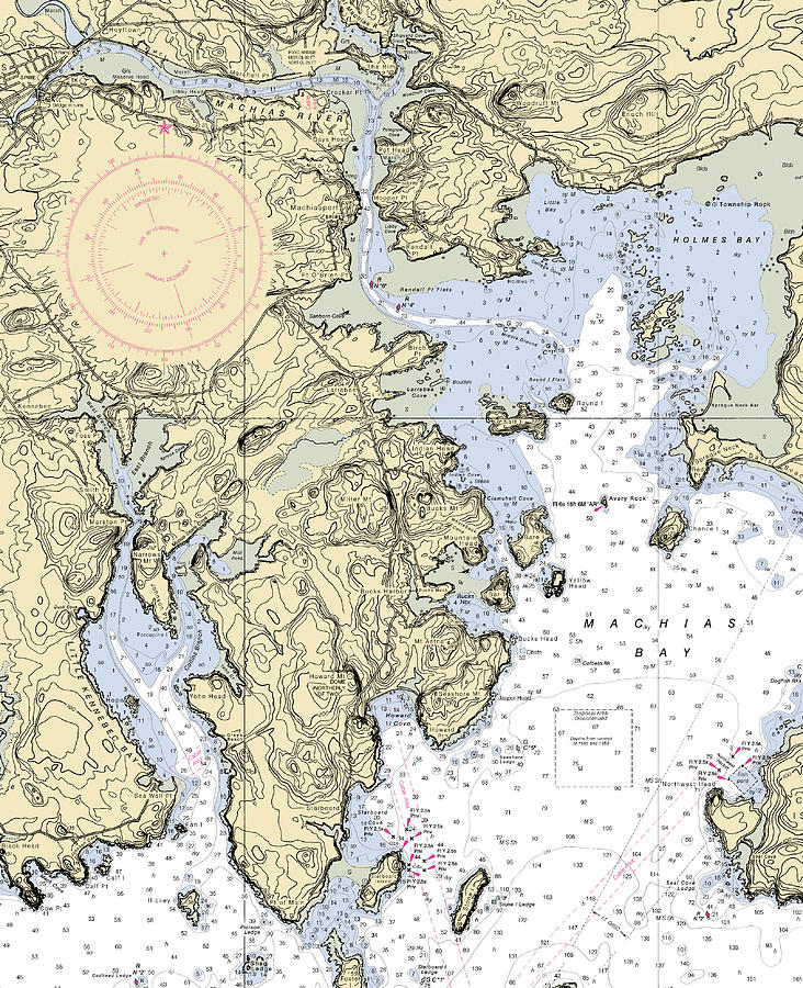 Machias Baymaine Nautical Chart Mixed Media by Sea Koast Fine Art