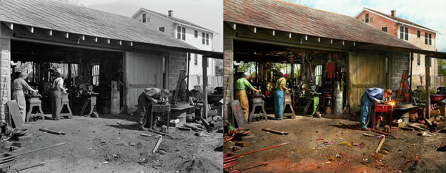 Machinist - Backyard machinists 1942 - Side by Side Photograph by Mike Savad