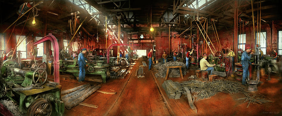 Machinist - Pumping out parts 1905 by Mike Savad Machinist - Pumping out parts 1905 by Mike Savad