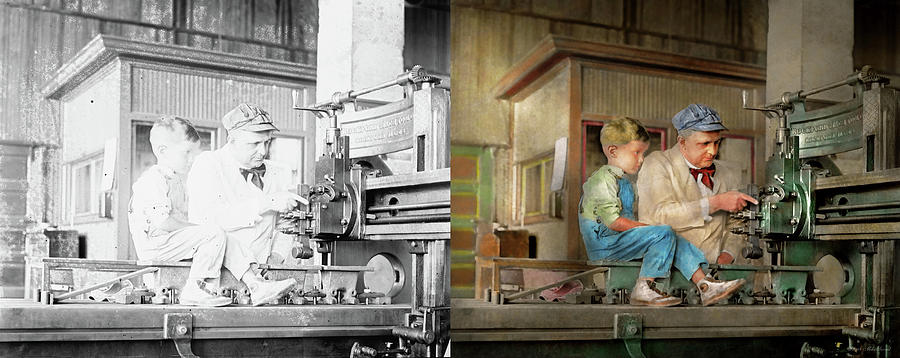 Machinist - Spending time with grandpa 1921 - Side by Side Photograph by Mike Savad
