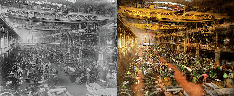 Machinist - War - At the cannon factory 1917 - Side by Side Photograph by Mike Savad