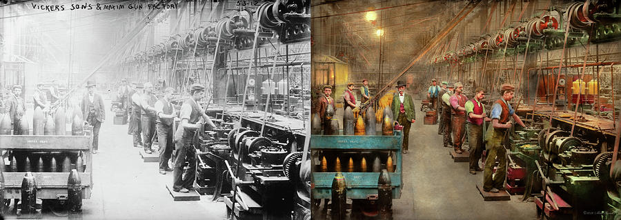 Machinist - War - The shell dept 1900 - Side by Side Photograph by Mike Savad