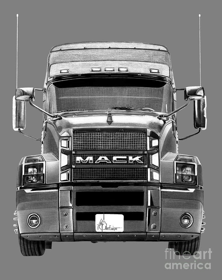 Mack truck drawing Drawing by Murphy Elliott