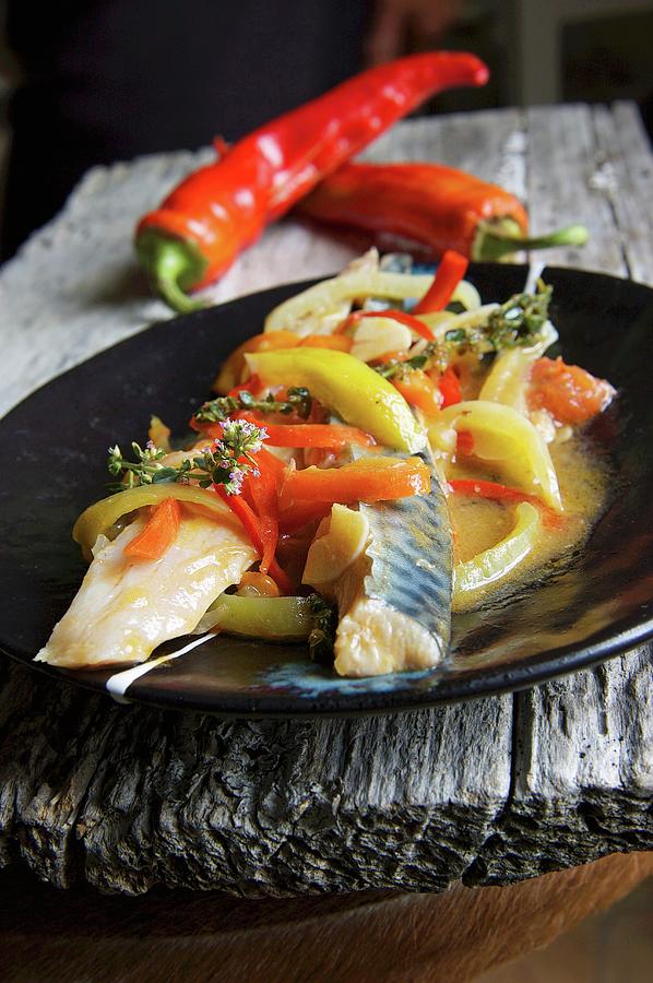 Mackerel, Bell Pepper And Chili Pepper Salad Photograph by Pradels