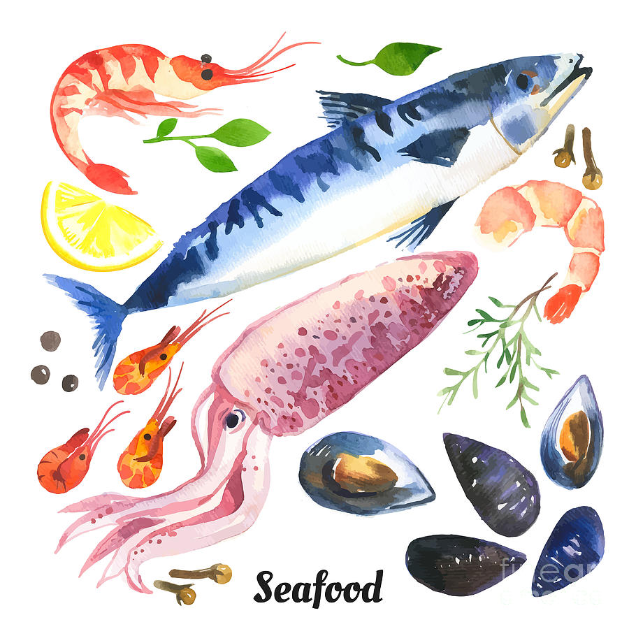 Pepper Digital Art - Mackerel. Scomber. Watercolor Set Of by Monash Pepper Digital Art - Mackerel. Scomber. Watercolor Set Of by Monash