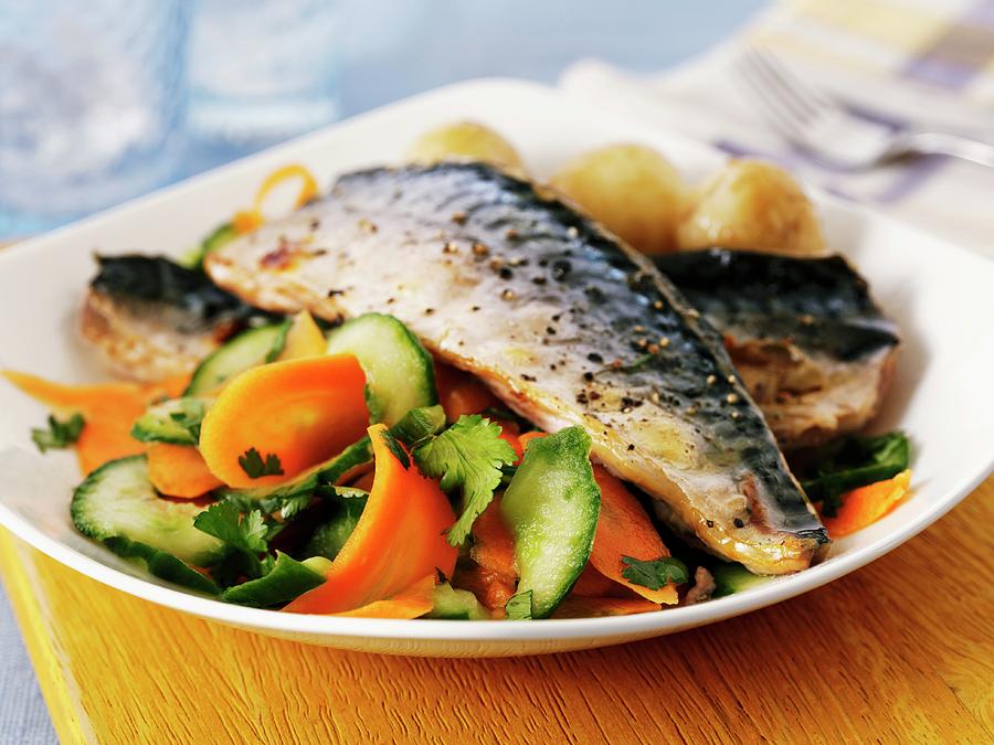 Mackerel With Carrot And Cucumber Salad Photograph by Frank Adam