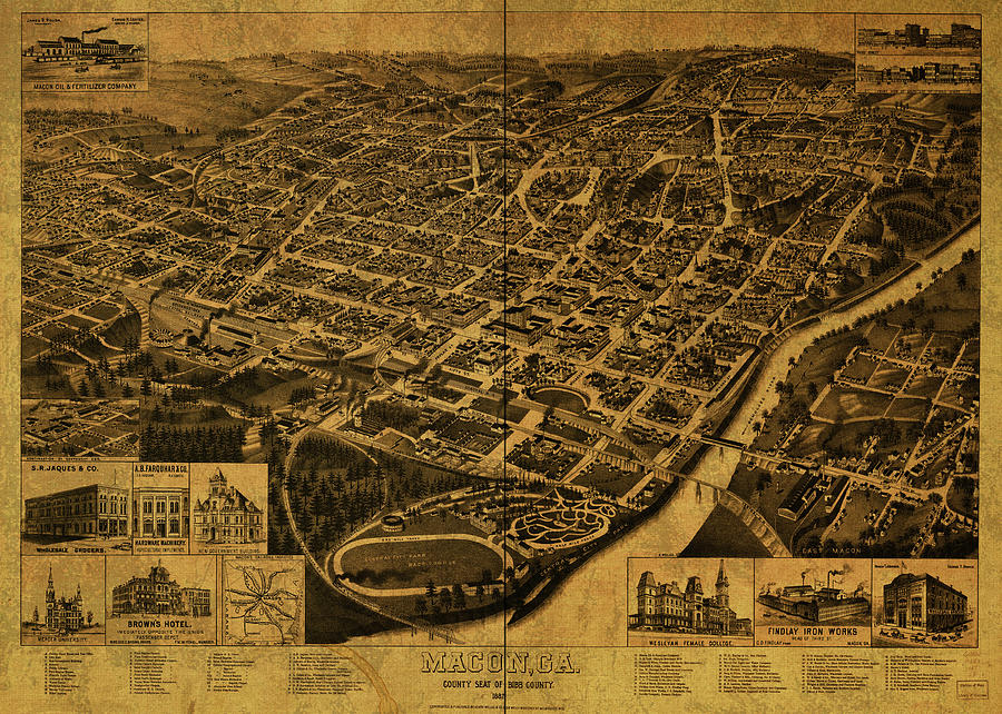 Vintage Mixed Media - Macon Georgia Vintage City Street Map 1877 by Design Turnpike