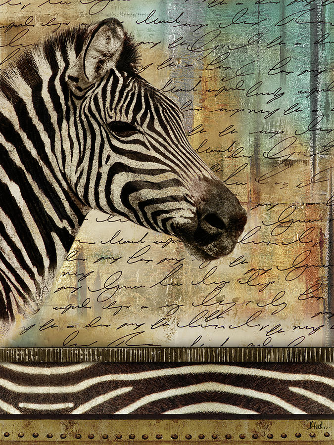 Wildlife Painting - Madagascar Safari With Blue II (zebra) by Patricia Pinto