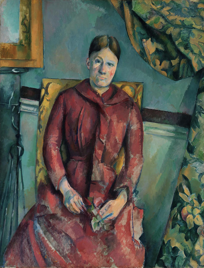 Madame Cezanne -Hortense Fiquet, 1850-1922- in a Red Dress. Painting by Paul Cezanne