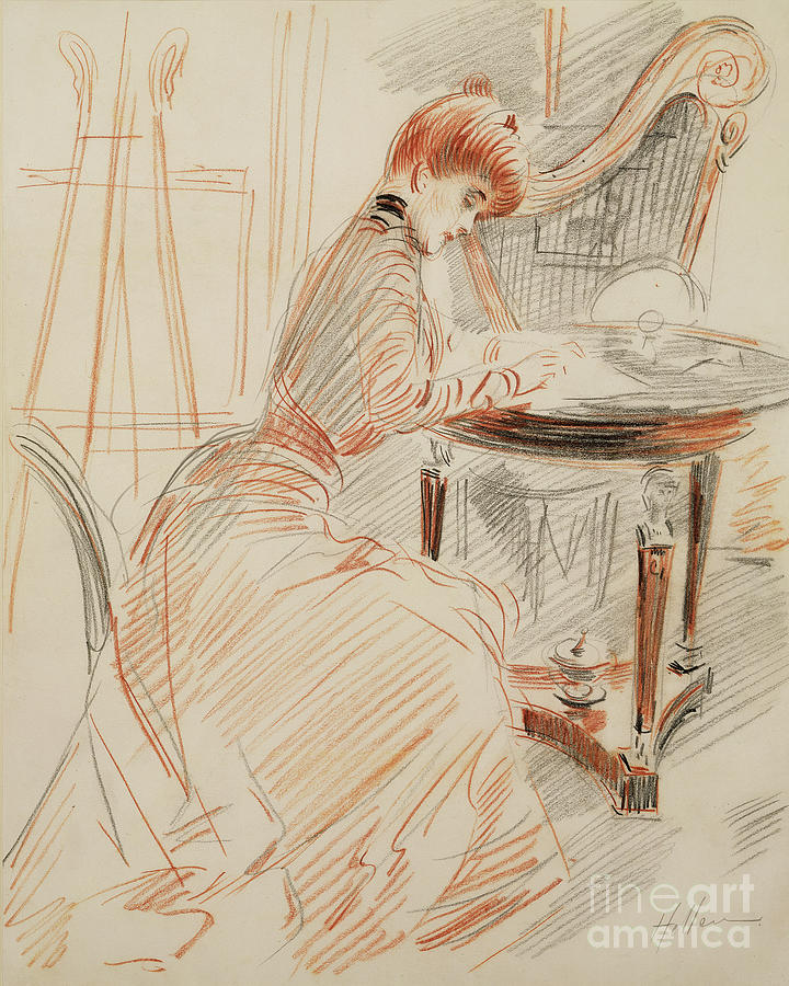 Madame Helleu Writing Drawing by Paul Cesar Helleu