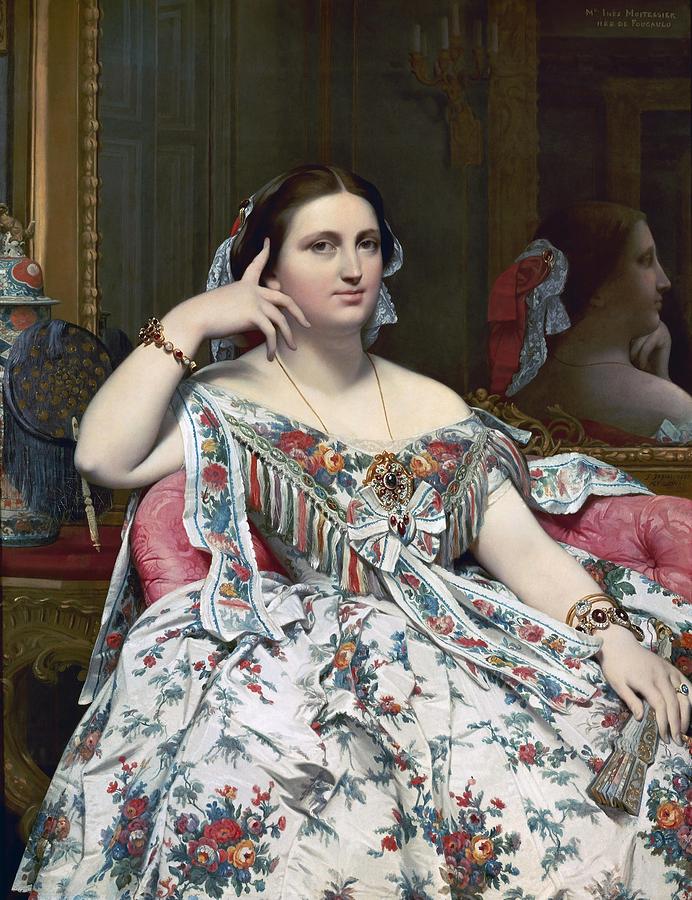 Madame Moitessier, 1856, Oil on canvas, 120 x 92 cm. JEAN AUGUSTE DOMINIQUE INGRES . Painting by Jean Auguste Dominique Ingres -1780-1867-