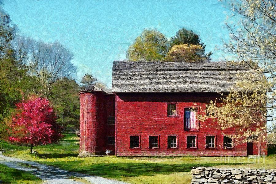 Barn Photograph - Red Barn with Flag - Made in America by Janine Riley