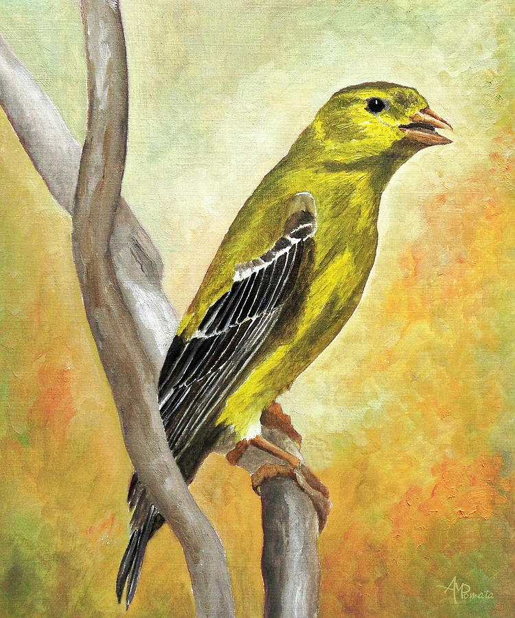 Finch Painting - Made of Gold by Angeles M Pomata