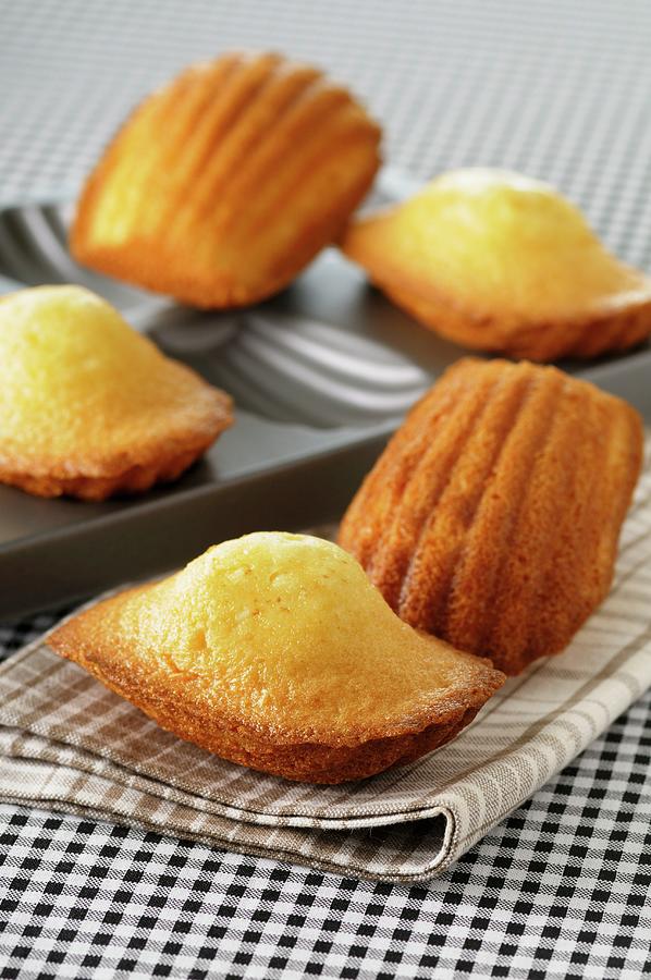 Madeleines On Top Of The Baking Tin And Next To It Photograph by Jean ...
