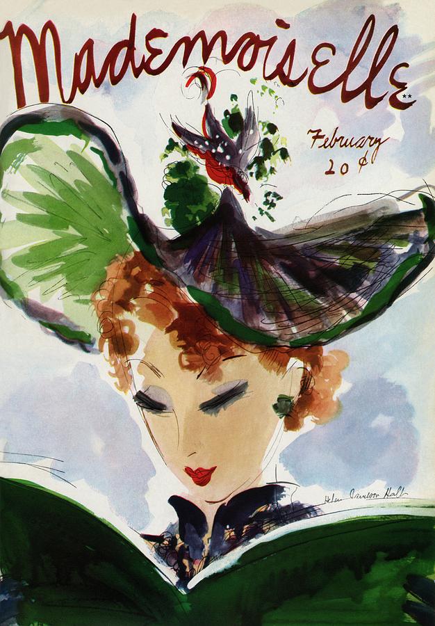 Mademoiselle Cover Featuring A Lady In A Bird Painting by Helen Jameson Hall