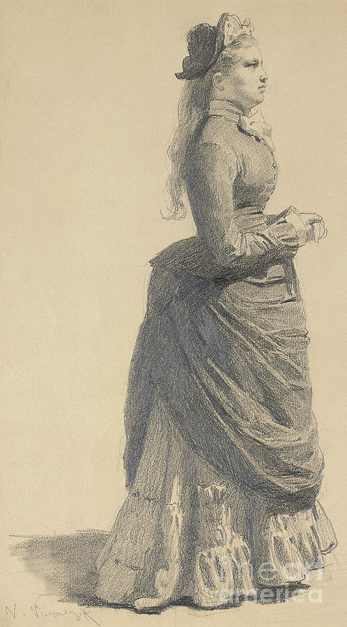 Mademoiselle Eugenie, 1877 Drawing by Victor Mikhailovich Vasnetsov