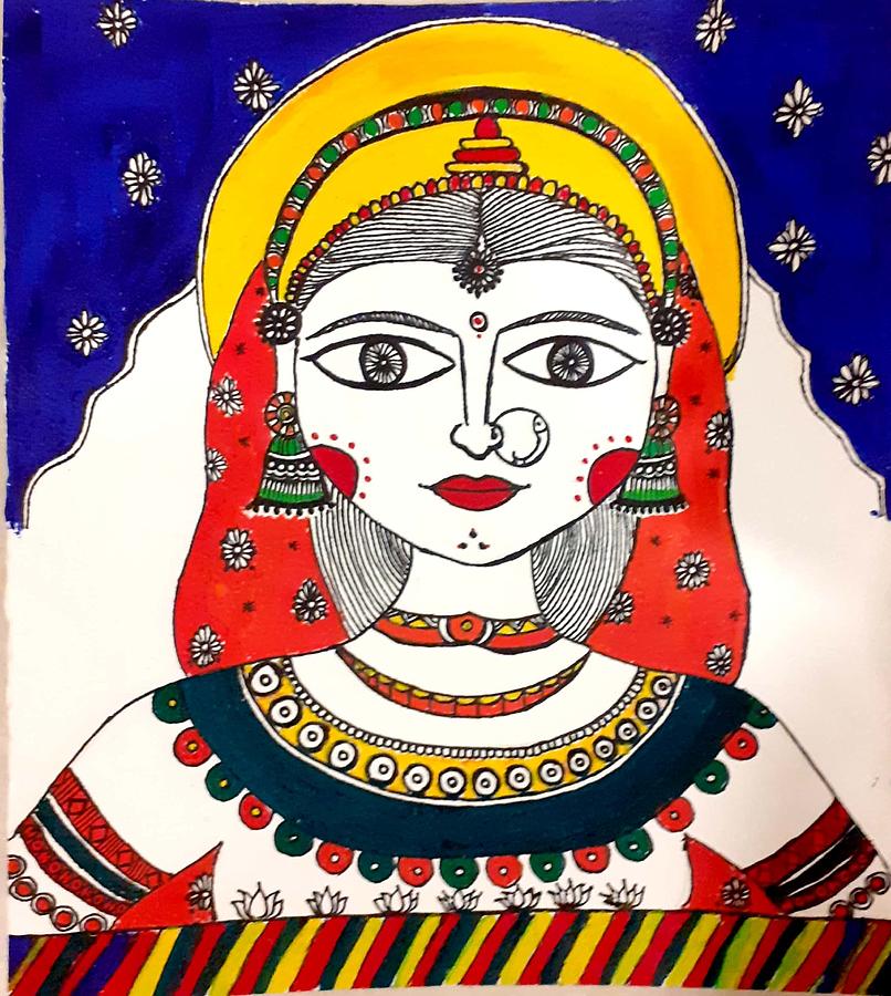 Madhubani Girl Painting By Solai Abirami   Madhubani Girl Solai Abirami 