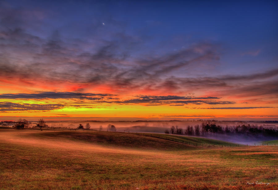 Madison County GA Foggy Sunrise Hayfield Georgia Farming Landscape Art Photograph by Reid Callaway