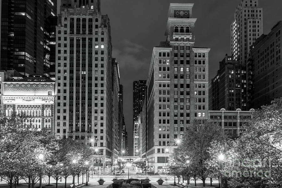 Madison Street Night Grayscale Photograph by Jennifer White