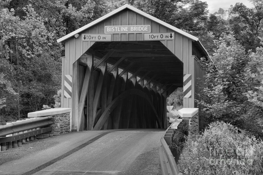 Madison Township Bistline Covered Bridge Black And White Photograph by Adam Jewell