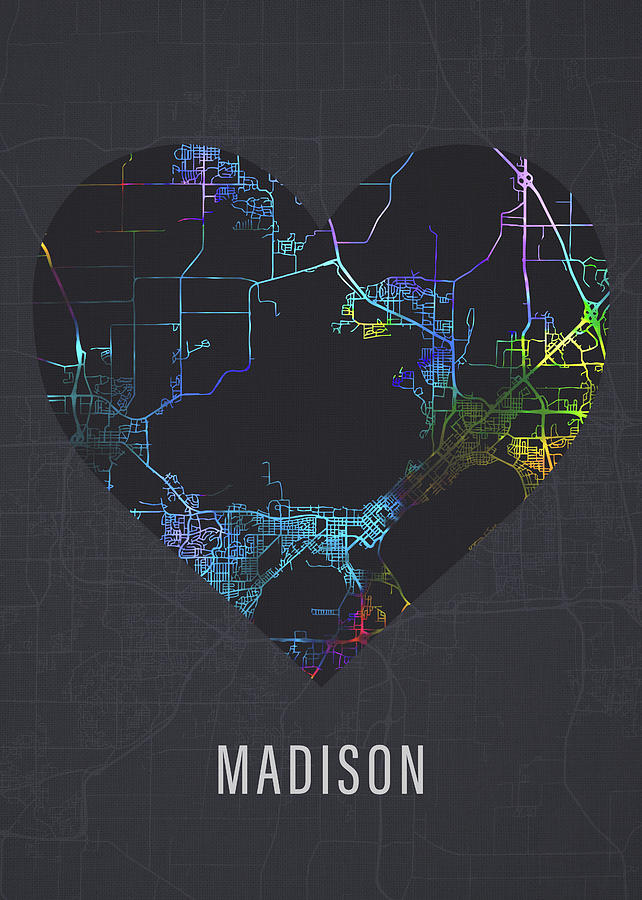 Madison Mixed Media - Madison Wisconsin City Heart Street Map Dark by Design Turnpike