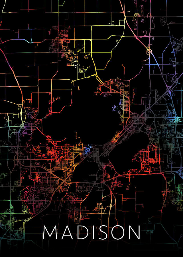 Madison Mixed Media - Madison Wisconsin Watercolor City Street Map Dark Mode by Design Turnpike