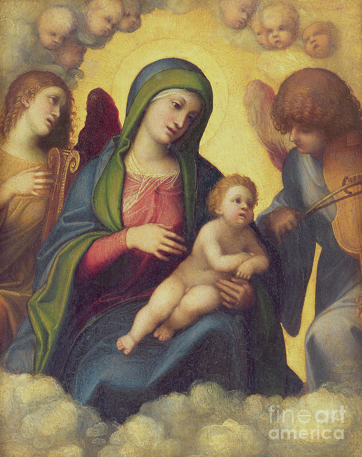 Madonna and Child and child in Glory, circa 1520 Painting by Correggio