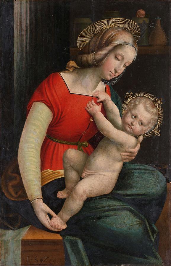 Oil On Panel Painting - Madonna and Child. by Defendente Ferrari Rafael -copy after-