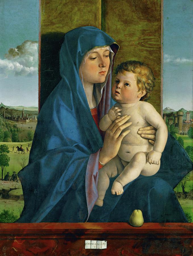 Madonna and Child. Distemper on wood 47 x 34 cm Inv. 502. Painting by Giovanni Bellini -1430-1516-