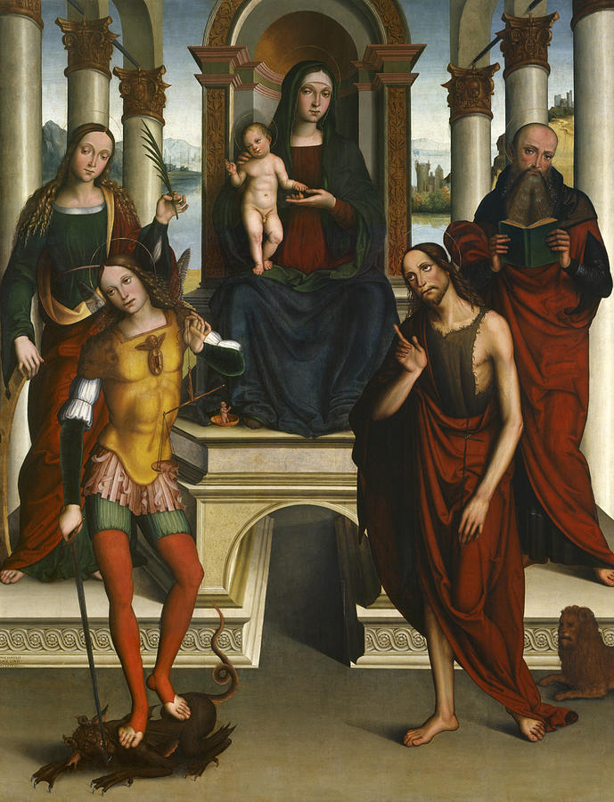 Madonna and Child Enthroned with Saints Painting by Michele di Luca dei Coltellini