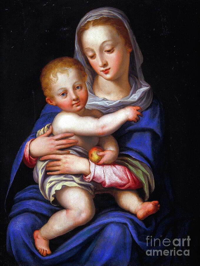 Madonna Painting - Madonna And Child Oil On Silvered Copper by Alessandro Allori