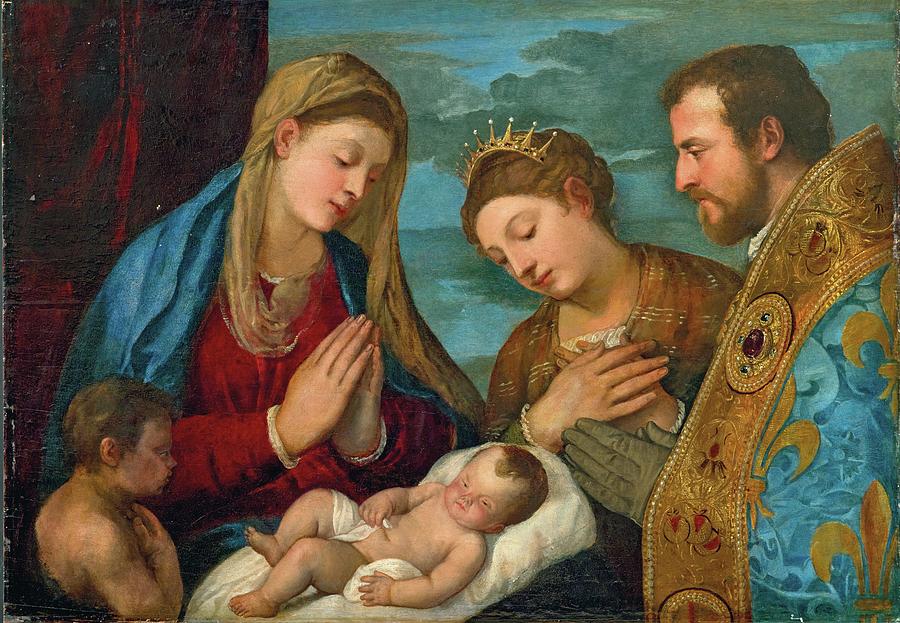 Madonna And Child With Saint John, Saint Catherine Painting by Workshop ...