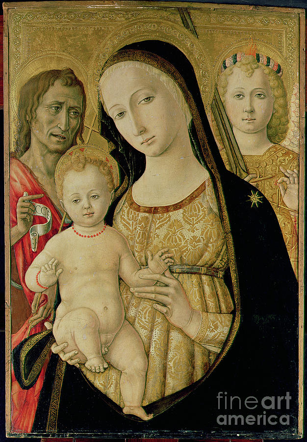 Siena Painting - Madonna And Child With St. John The Baptist And St. Michael The Archangel, C.1485-95 by Matteo Di Giovanni Di Bartolo