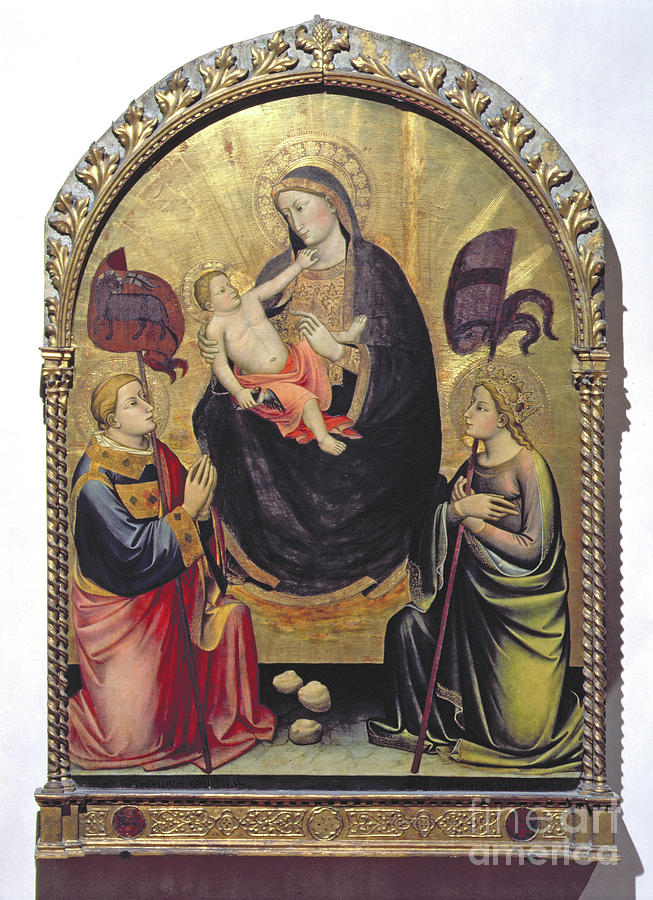 Madonna And Child With St. Stephen And St. Ursula Painting by Mariotto Di Nardo