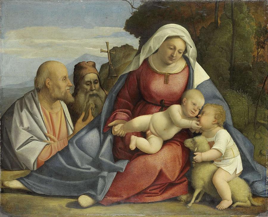 Madonna and Child with the Infant John the Baptist and Saints Peter and Anthony. Painting by Benedetto Diana -rejected attribution-