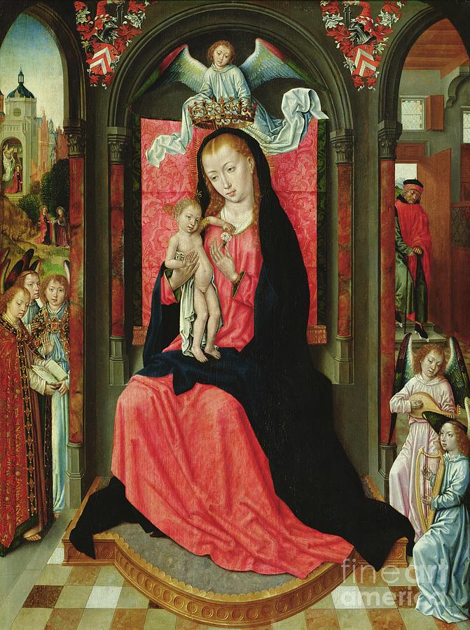 Madonna Enthroned Surrounded By Angels Painting by Master Of The Legend ...