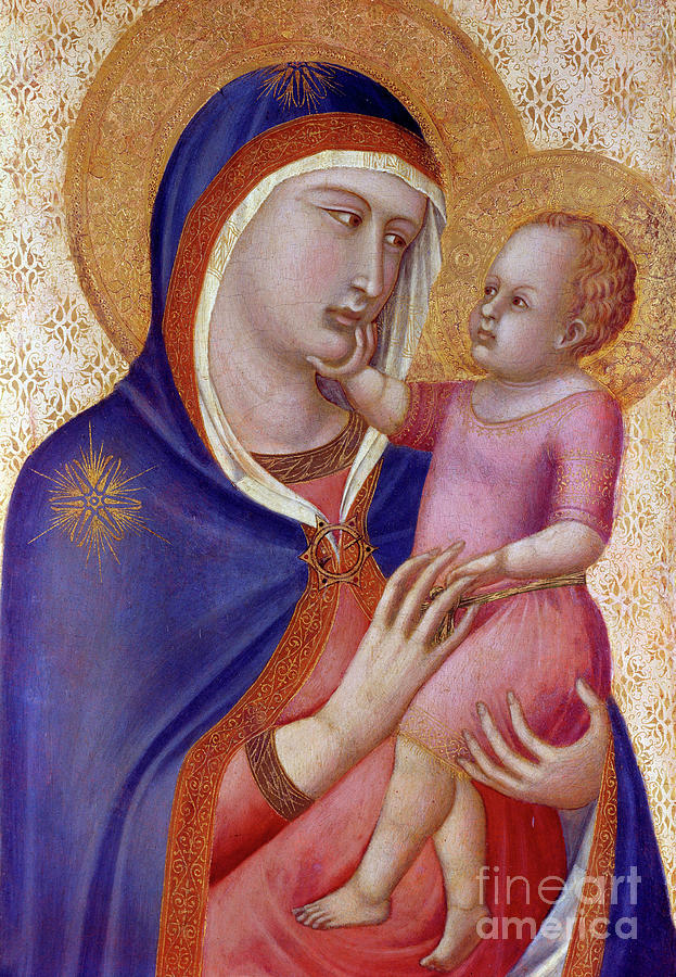 Madonna in glory, Detail of the Virgin and Child in majesty by Pietro Lorenzetti Painting by Pietro Lorenzetti