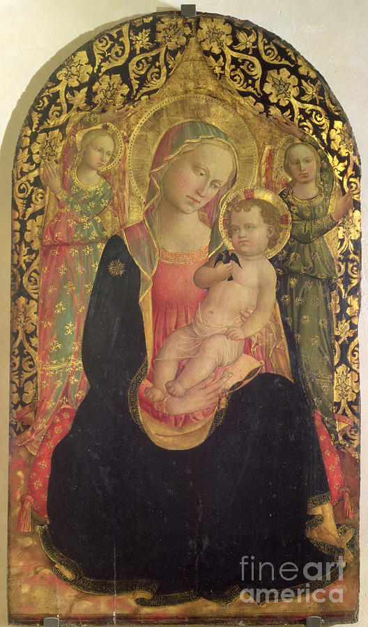 Madonna Of Humility With Two Angels, 1460 Painting by Domenico Di Michelino