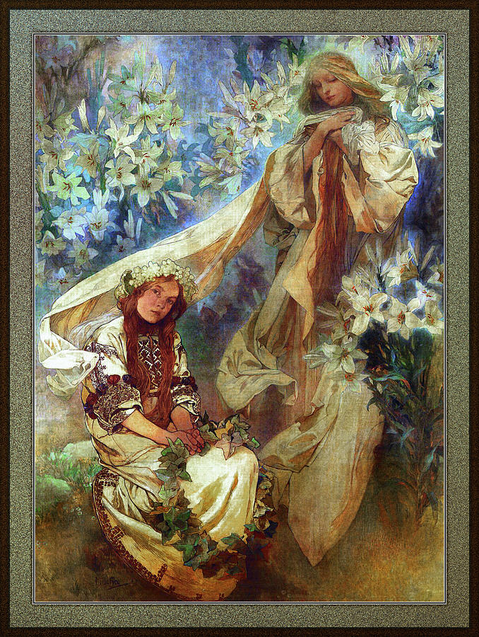 Madonna of the Lilies by Alphonse Mucha Painting by Rolando Burbon