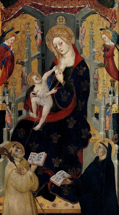 Madonna of the Milk with the Child between Saint Bernard of Clairvaux and Sain... Painting by Pere Lembri -d 1421-