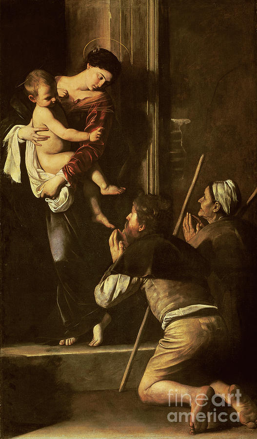 Caravaggio Painting - Madonna Of The Pilgrims By Caravaggio by Michelangelo Merisi Da Caravaggio