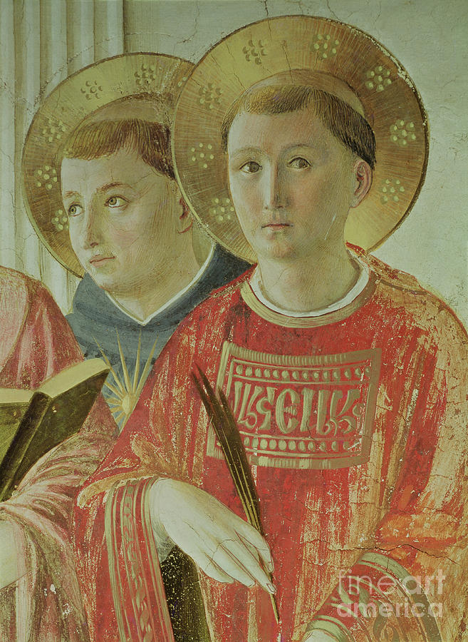 Fra Angelico Painting - Madonna Of The Shadow, Detail Of St Thomas Aquinas And St Lawrence by Fra Angelico