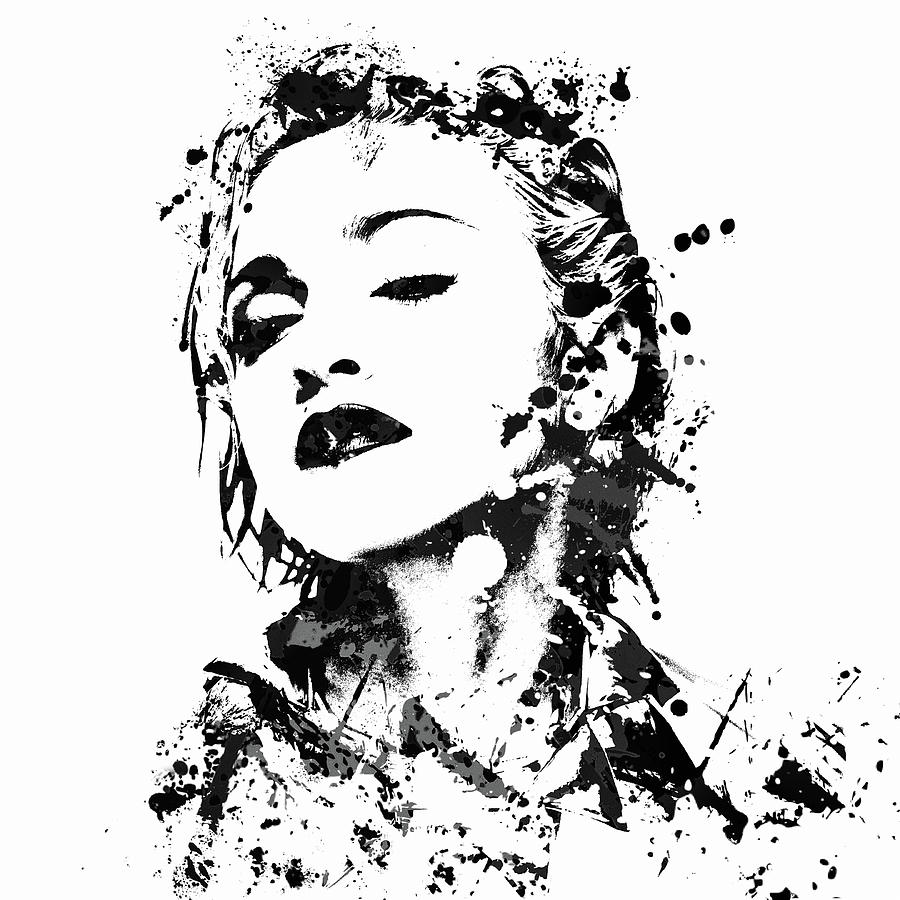 Madonna Painting - Madonna Portrait Black and White Watercolor  by SP JE Art