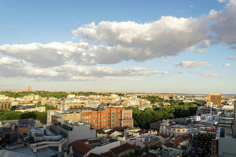 Panoramic View Photograph - Madrid Cityscape from Above - Fine Summer Afternoon by Georgia Mizuleva