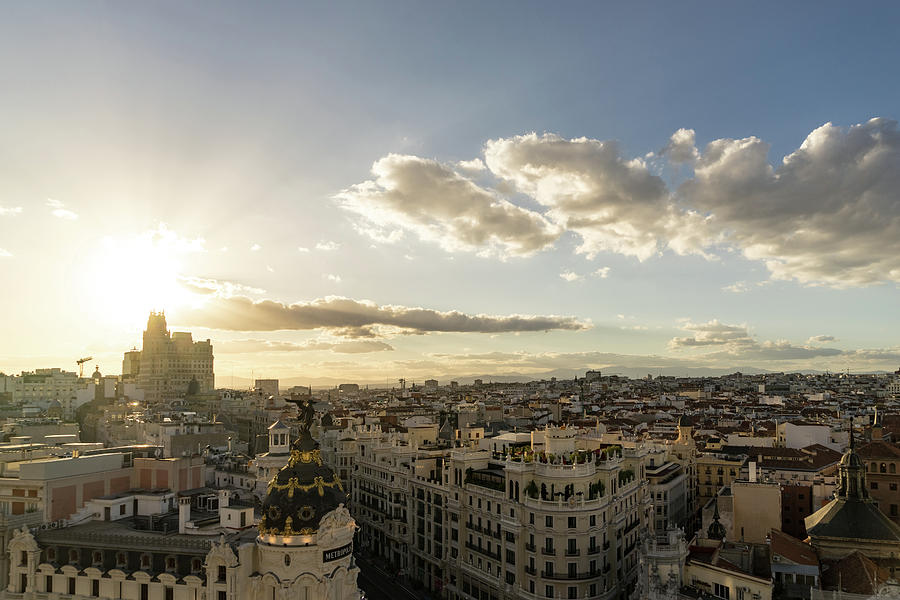 Madrid Cityscape from Above - Sundowner Time Over the Rooftops Photograph by Georgia Mizuleva