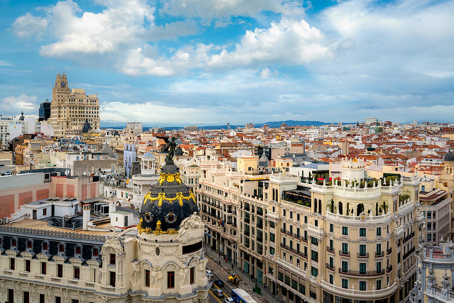 Architecture Photograph - Madrid Panoramic Aerial View Of Gran by Prasit Rodphan